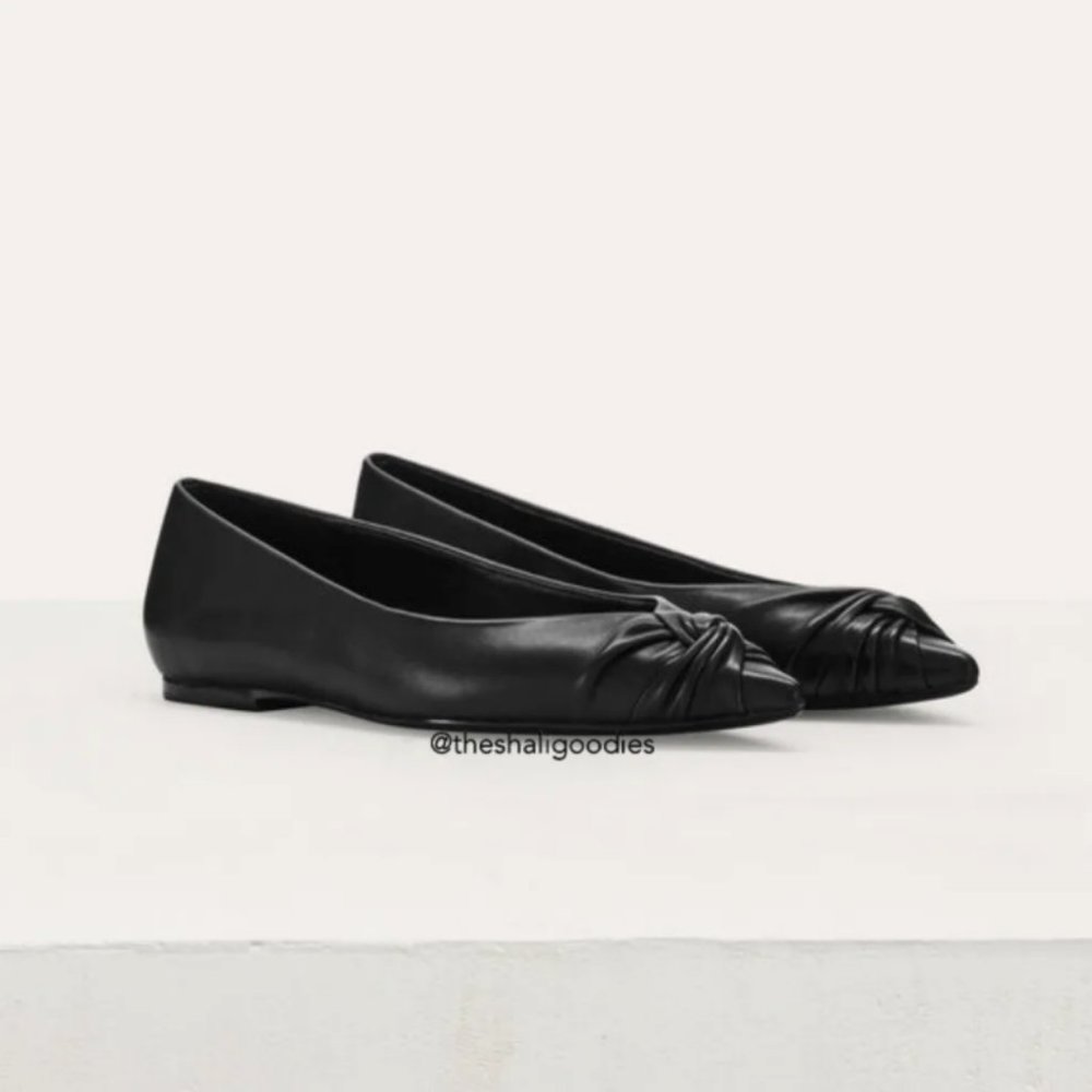 Maje Ballerina Flats Point Toe Black Leather Women's Size 7